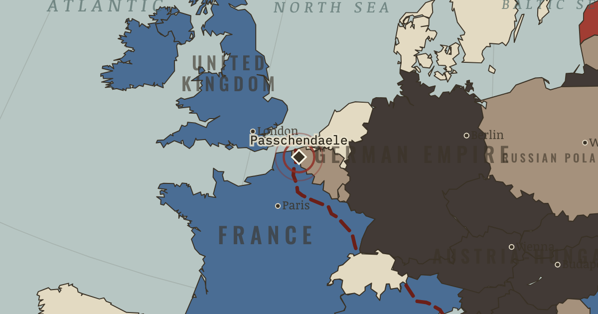 Map showing Passchendaele — The Great War, 1914–1918
