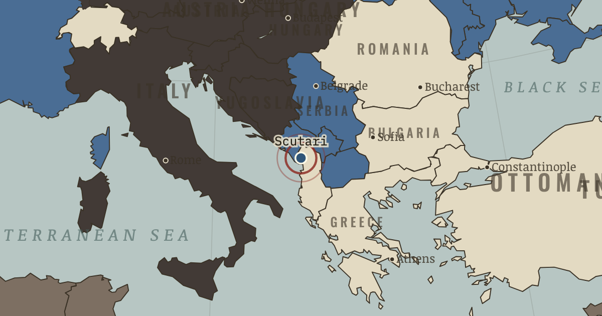 Map showing Siege of Scutari (1913), turning point in The Great War, 1871–1923