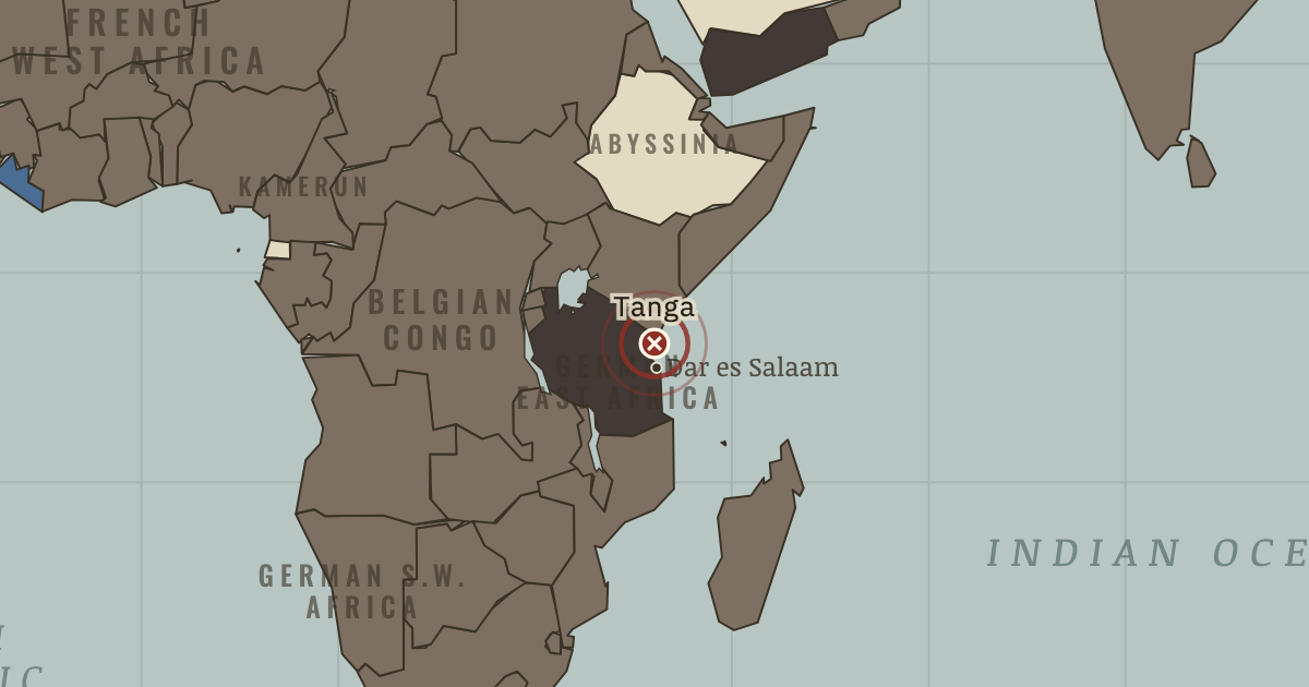 Map showing Tanga — The Great War, 1914–1918