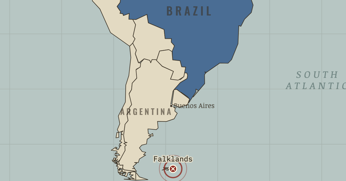 Map showing The Falklands — The Great War, 1914–1918