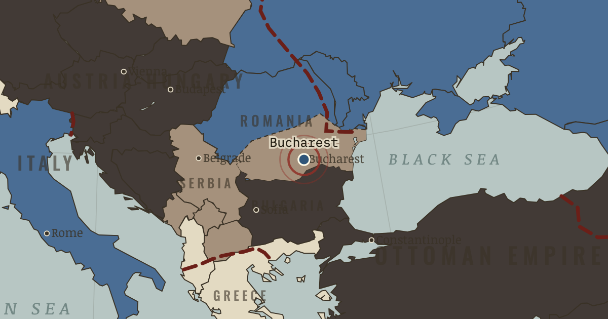 Map showing The fall of Bucharest — The Great War, 1914–1918