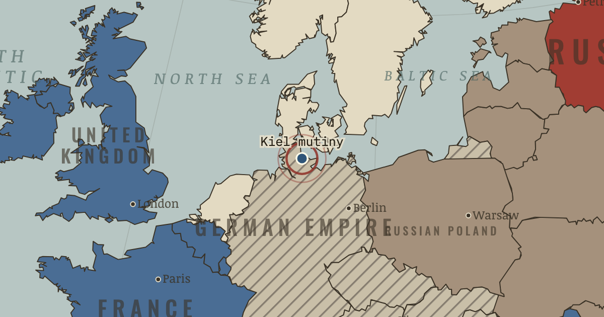 Map showing The Kiel mutiny — The Great War, 1914–1918