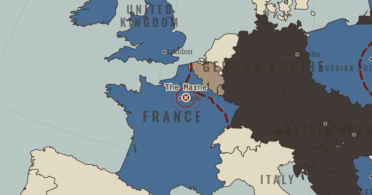 Map showing The Marne — The Great War, 1914–1918