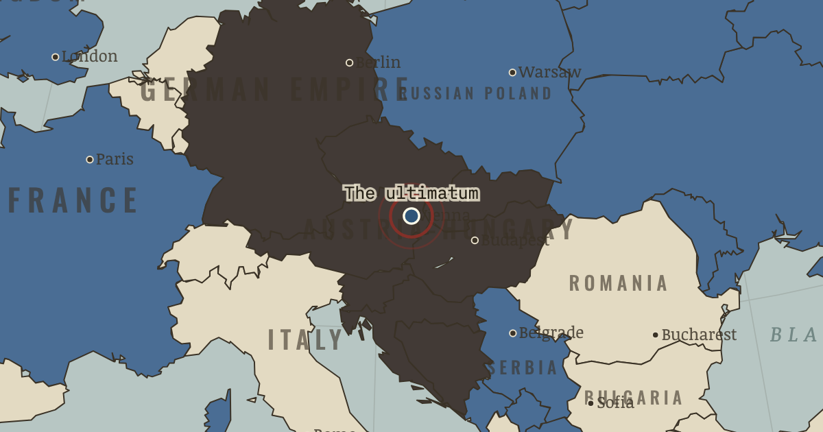 Map showing The ultimatum — The Great War, 1914–1918