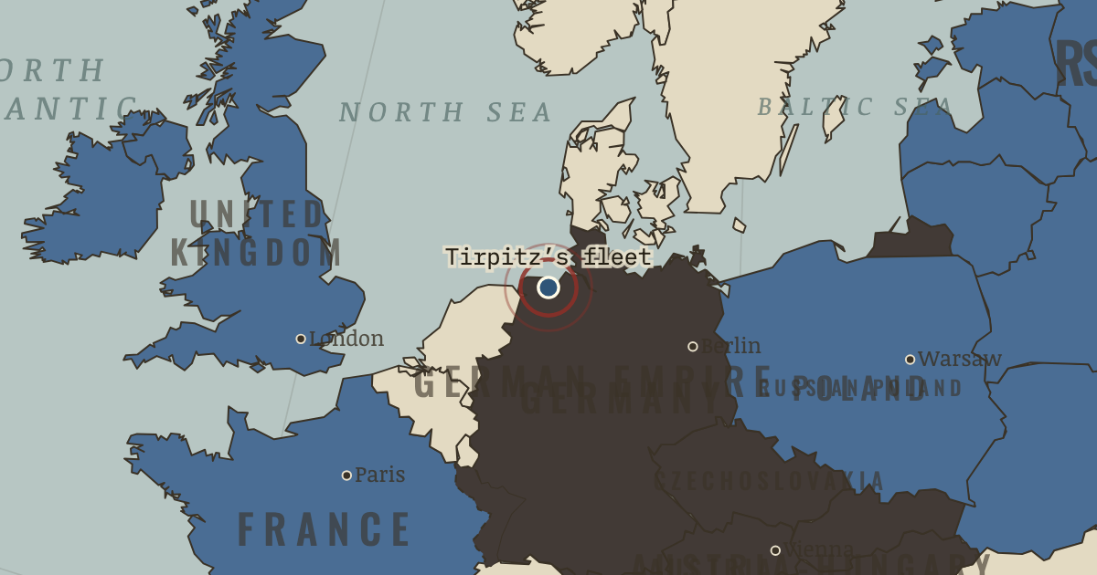 Map showing Anglo-German naval arms race (1898–1912), turning point in The Great War, 1871–1923