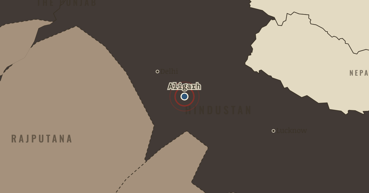 Map showing Aligarh Movement (1875–77), turning point in Indian Independence & Partition, 1857–1964