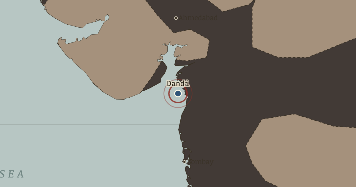 Map showing Dandi — the salt is lifted — Indian Independence & Partition, 1905–1948