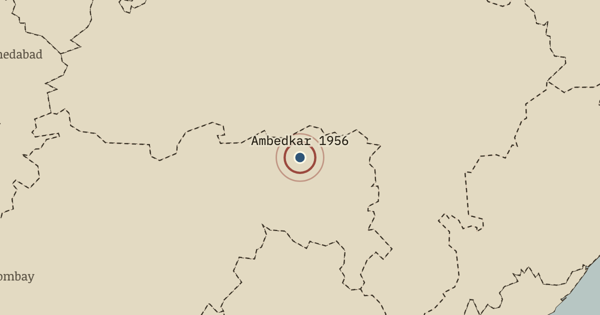 Map showing Ambedkar’s conversion to Buddhism (1956), turning point in Indian Independence & Partition, 1857–1964