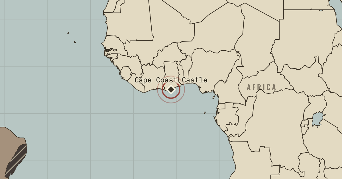 Map showing Cape Coast Castle (1664–1807), site of memory in The Industrial Revolution, 1750–1914