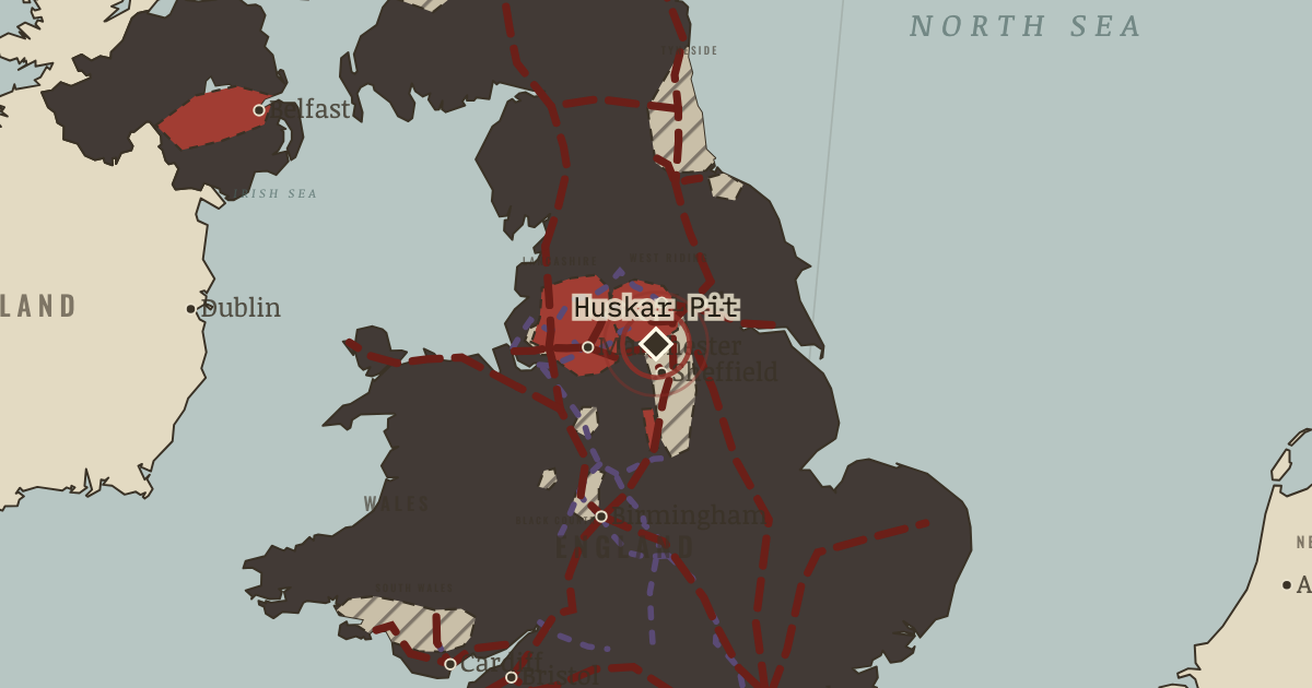 Map showing Huskar Pit disaster (1838), site of memory in The Industrial Revolution, 1750–1914