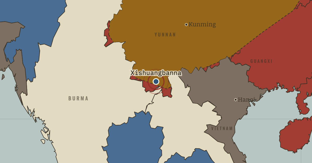 Map showing Sent-down youth in Xishuangbanna (1969–79), turning point in The People’s Republic under Mao, 1949–1976