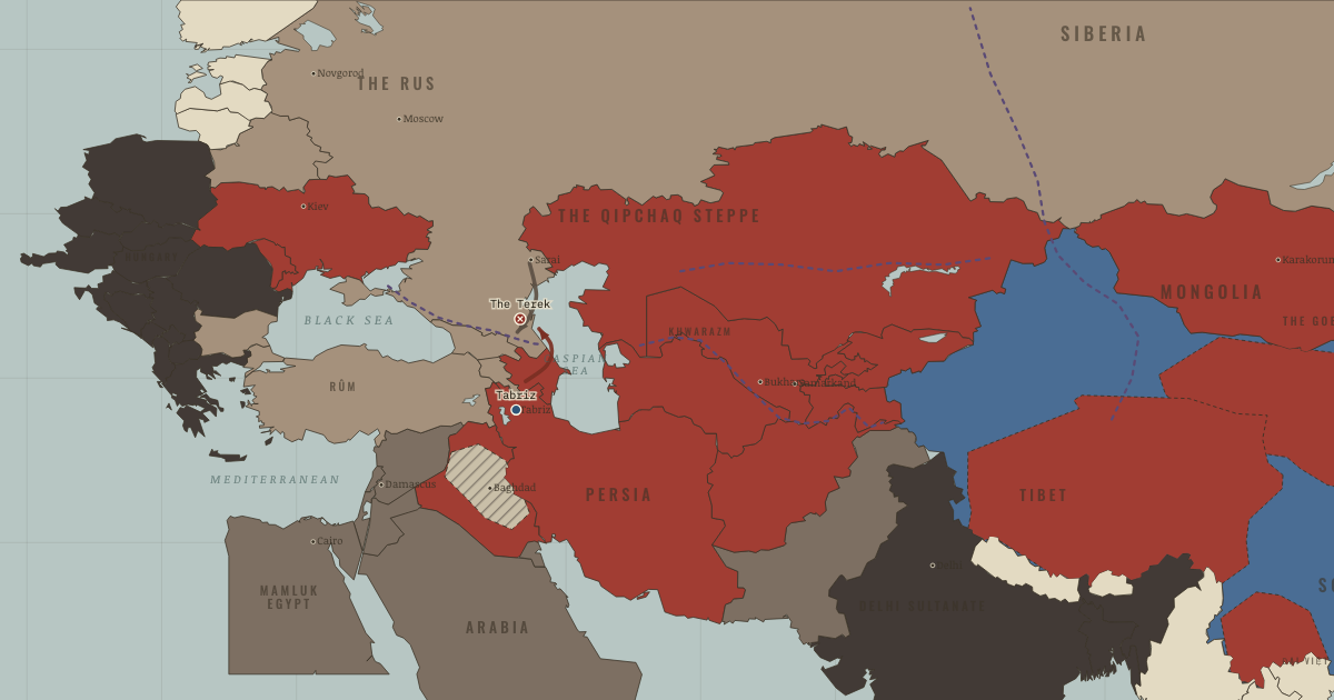 Map of Division of the Mongol Empire (1265): The Terek, Tabriz