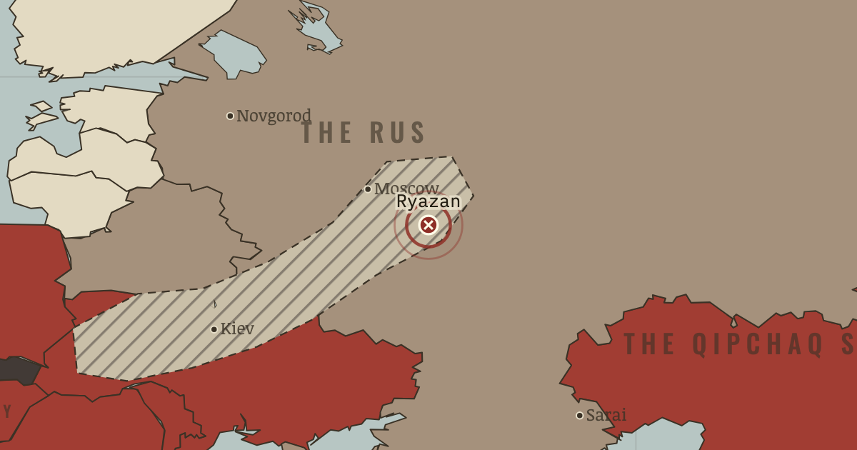 Map showing Ryazan — The Mongol Empire, 1206–1294
