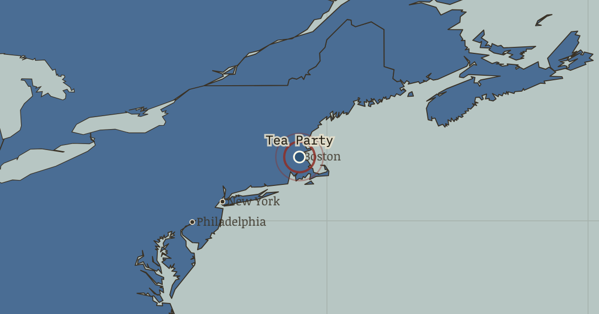 Map showing Boston Tea Party — The Age of Revolutions, 1775–1848