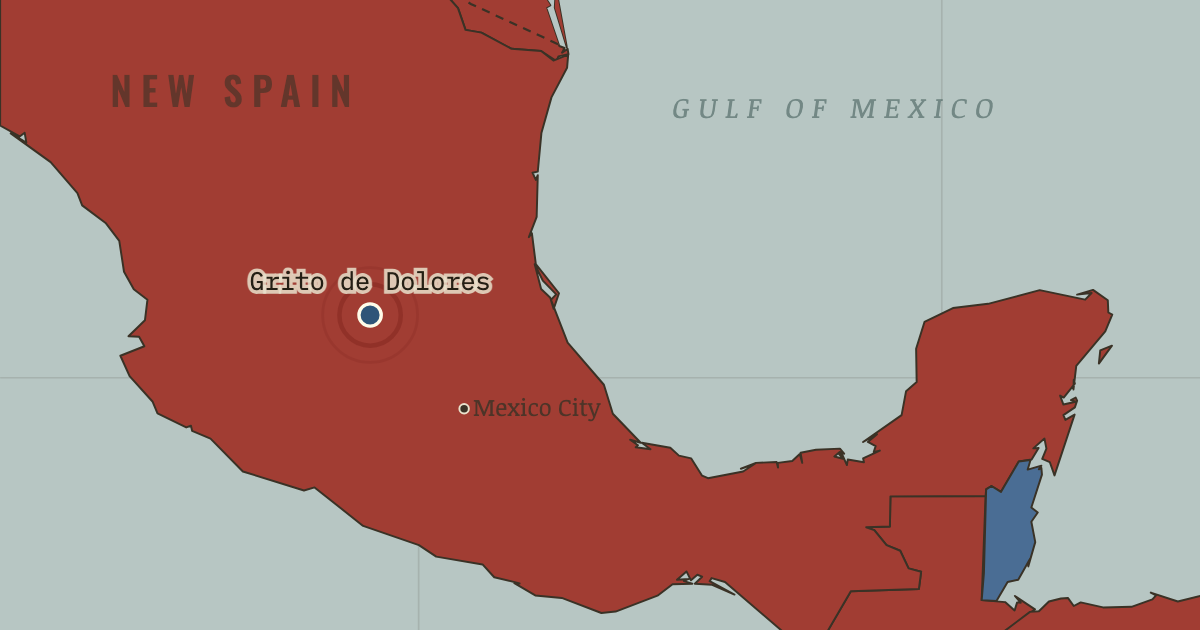 Map showing El Grito de Dolores — The Age of Revolutions, 1775–1848