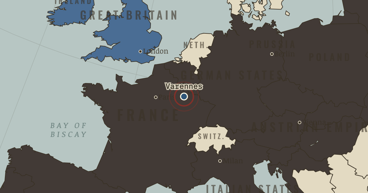Map showing Flight to Varennes — The Age of Revolutions, 1775–1848