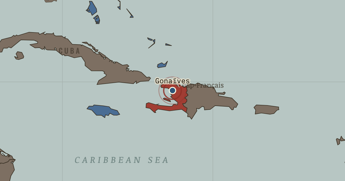 Map showing Independence at Gonaïves — The Age of Revolutions, 1775–1848