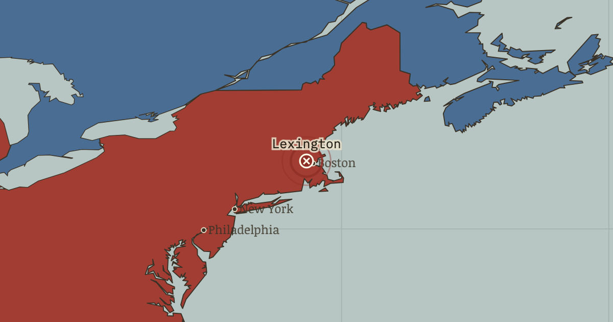 Map showing Lexington & Concord — The Age of Revolutions, 1775–1848