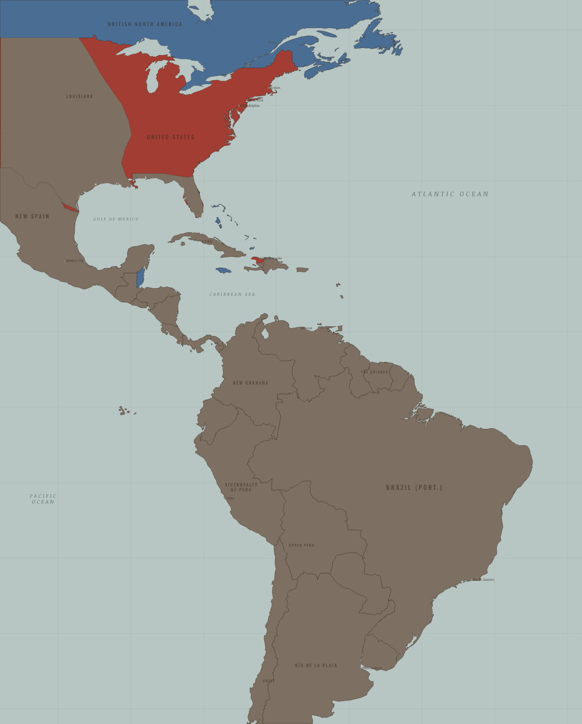 Map of the Atlantic World in AUG 1795: Saint-Domingue in flames