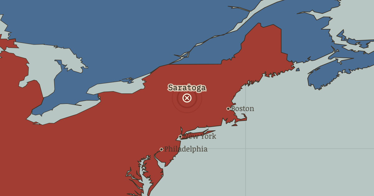 Map showing Saratoga — The Age of Revolutions, 1775–1848