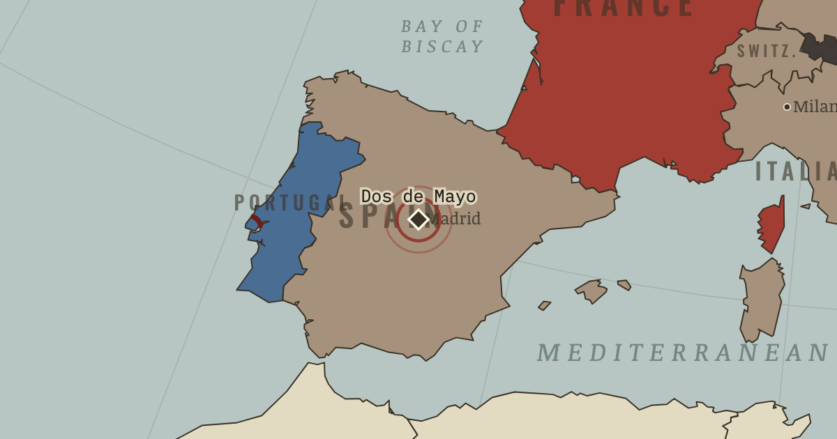 Map showing The Dos de Mayo — The Age of Revolutions, 1775–1848