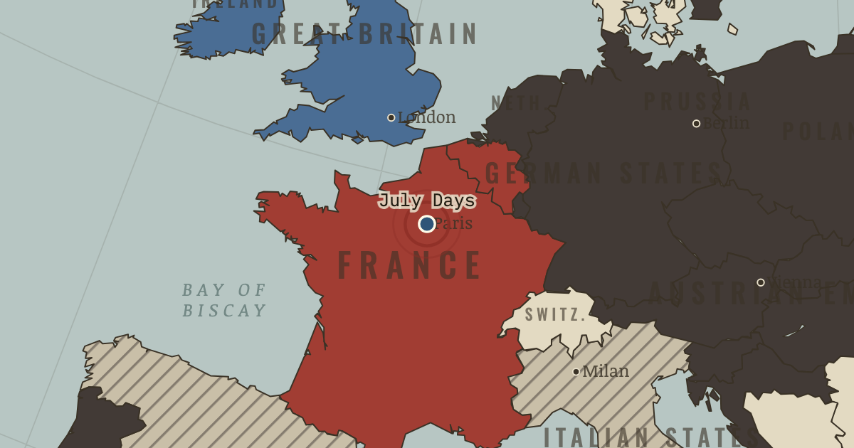 Map showing The July Revolution — The Age of Revolutions, 1775–1848