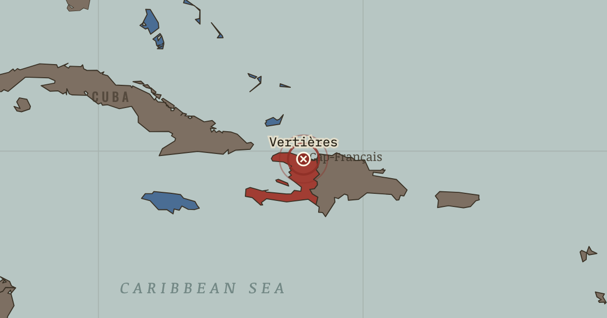 Map showing Vertières — The Age of Revolutions, 1775–1848