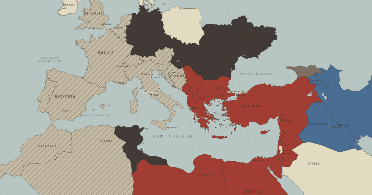 Map of Why Rome fell (Ad 481): Constantinople founded, The sack of Rome, 476: the end in the West