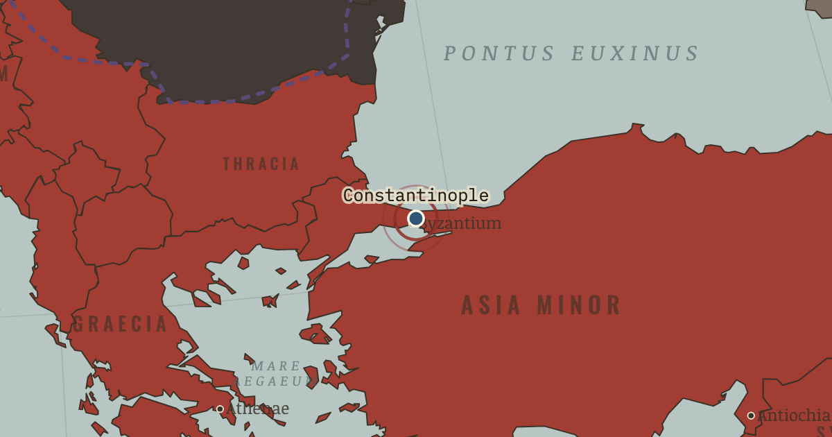 Map showing Constantinople founded — The Rise and Fall of Rome, 264 BC – AD 476