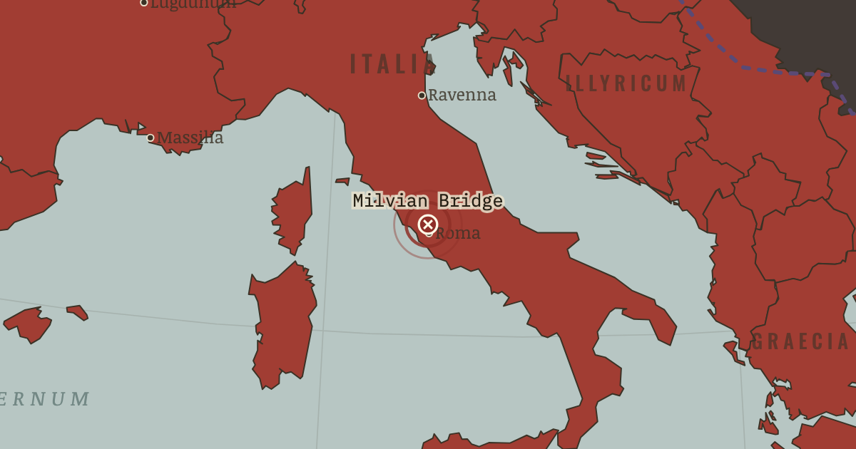 Map showing Milvian Bridge — The Rise and Fall of Rome, 264 BC – AD 476
