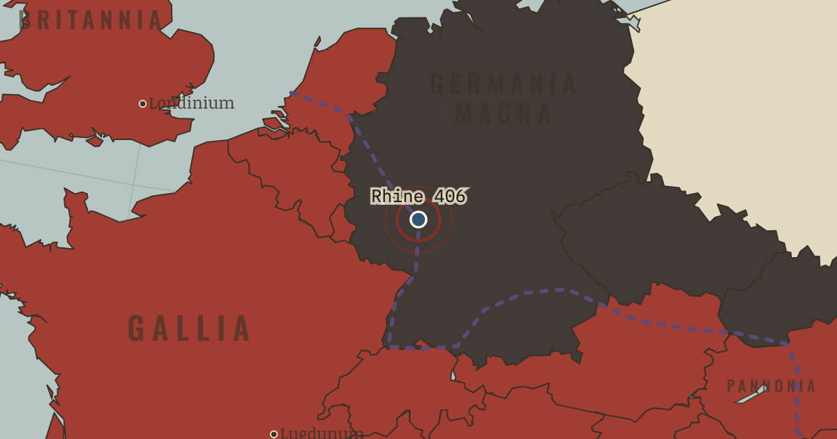 Map showing The Rhine crossing — The Rise and Fall of Rome, 264 BC – AD 476