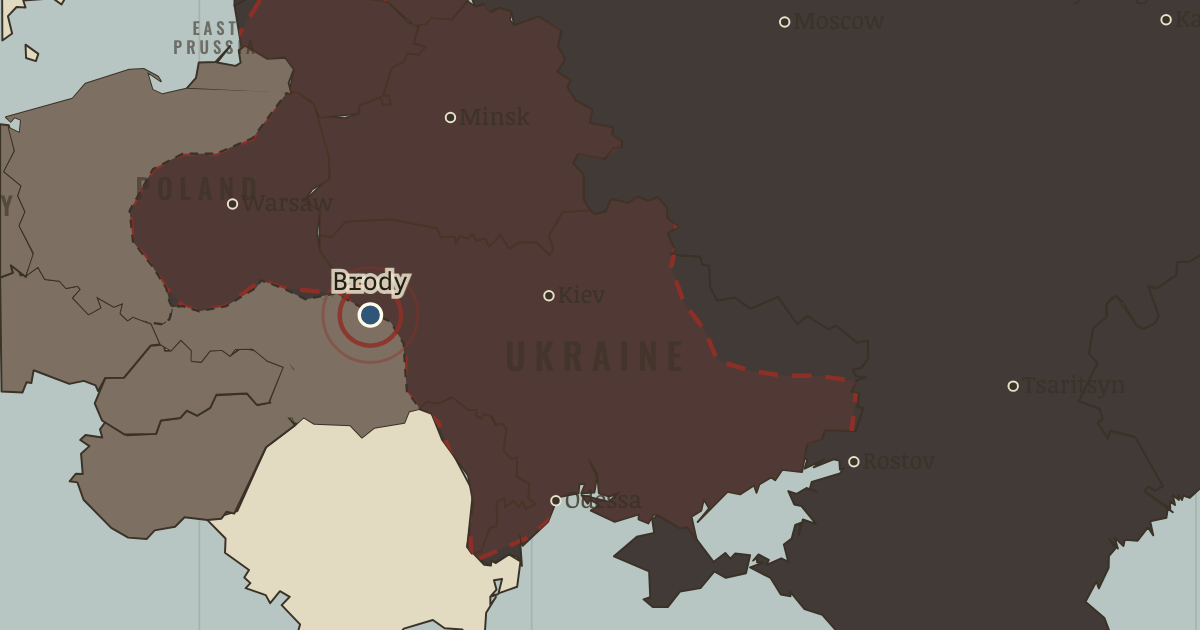 Map showing Jewish refugees at Brody (1881–82), turning point in The Russian Revolution, 1855–1924