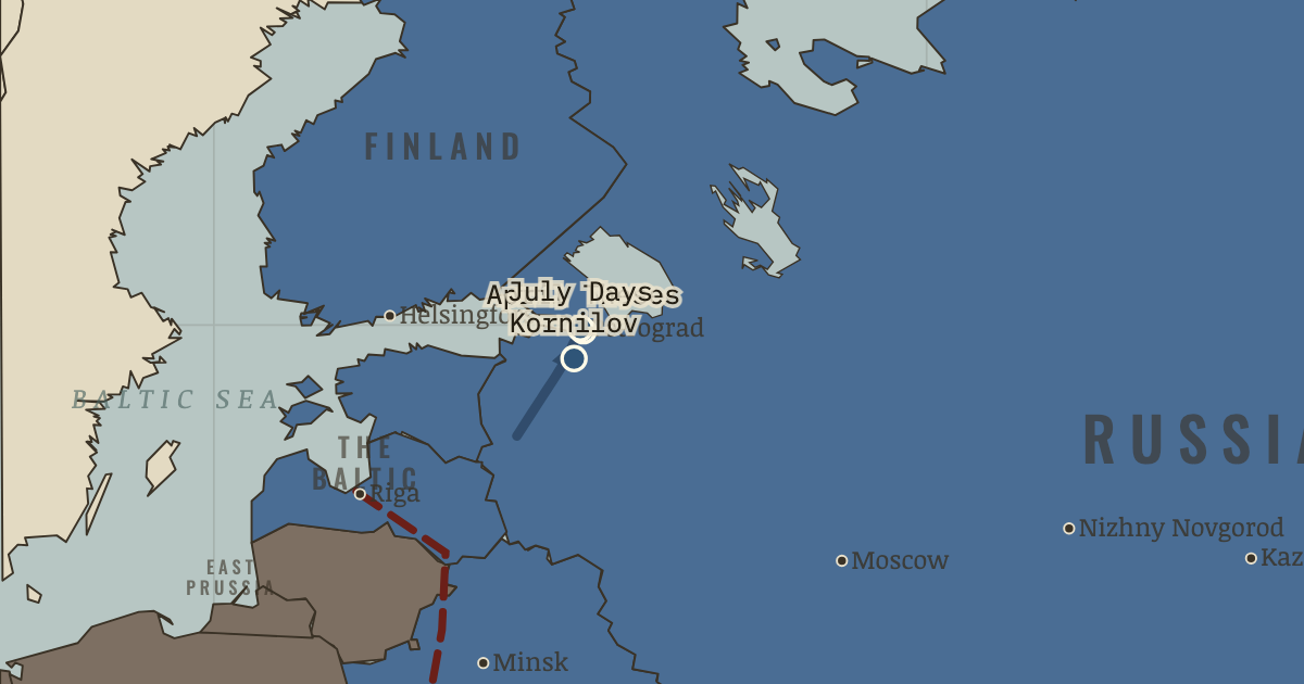 Map of Dual power in Russia (1917) (Jul 1917): Lenin returns: the April Theses, The June Offensive, The July Days, The Kornilov affair