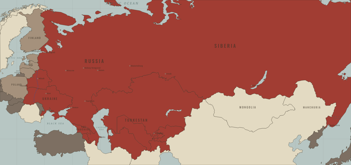 Map of revolutionary Russia in JAN 1924: Lenin dies
