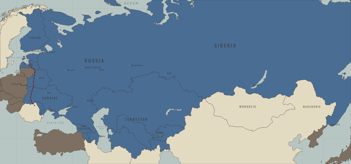 Map of revolutionary Russia in MAR 1917: The Tsar abdicates