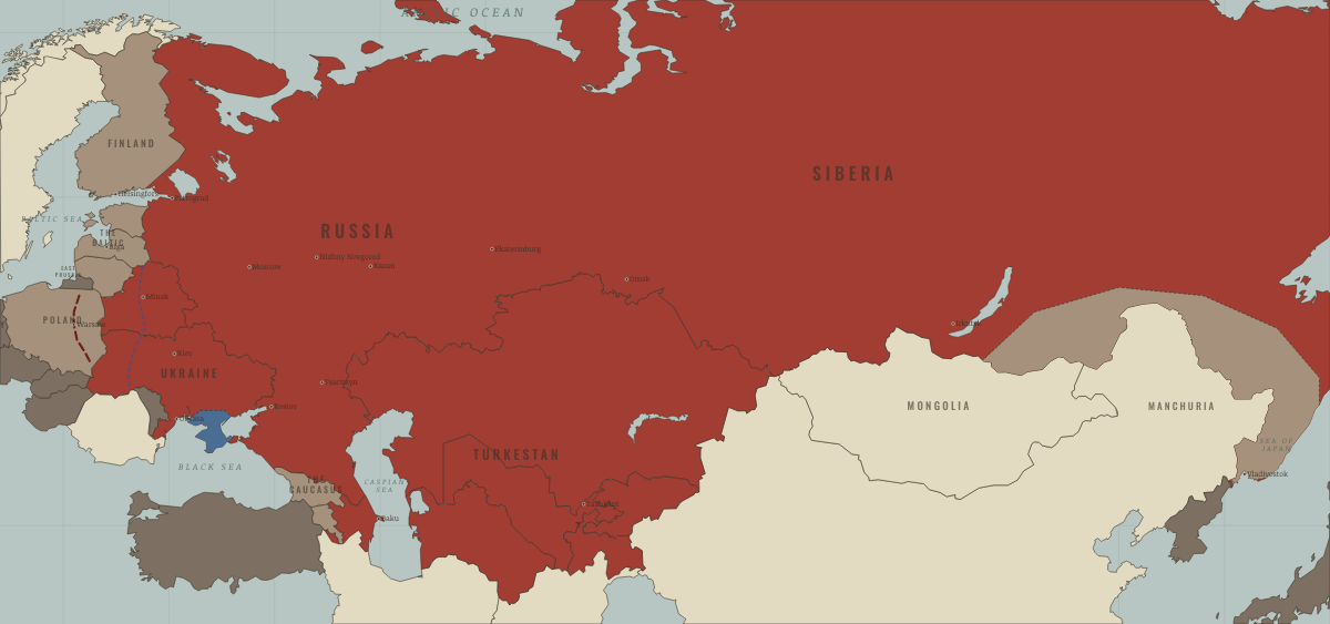 Map of revolutionary Russia in OCT 1920: Poland made peace; Wrangel’s Crimea last