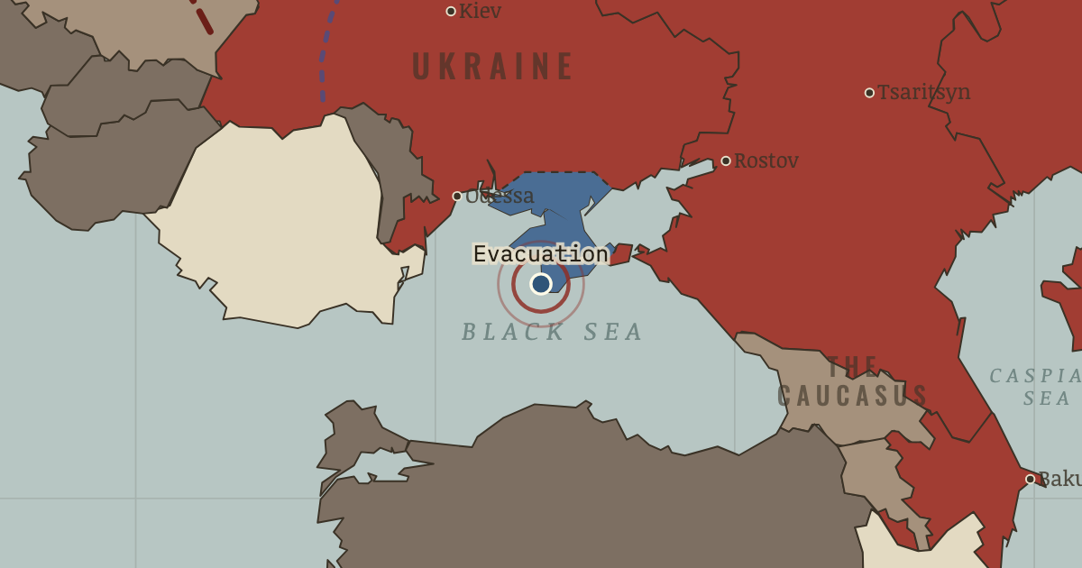 Map showing The evacuation — The Russian Revolution, 1905–1924