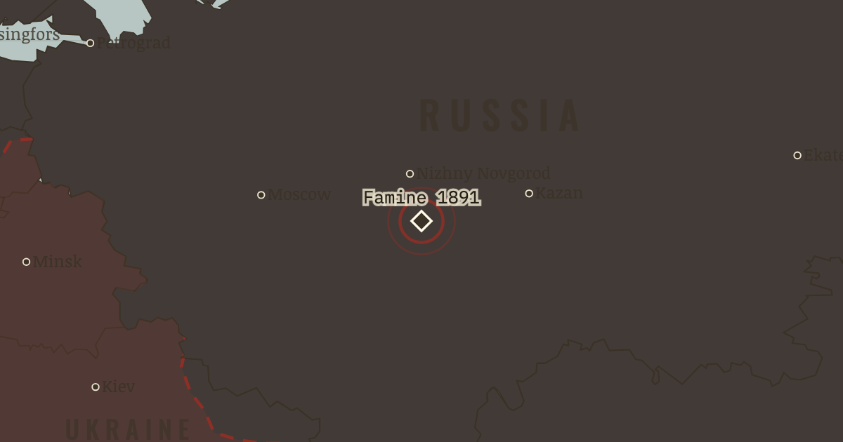 Map showing Russian famine (1891–92), site of memory in The Russian Revolution, 1855–1924