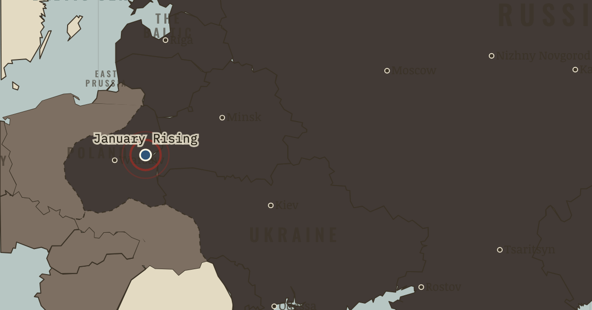Map showing January Uprising (1863–64), turning point in The Russian Revolution, 1855–1924