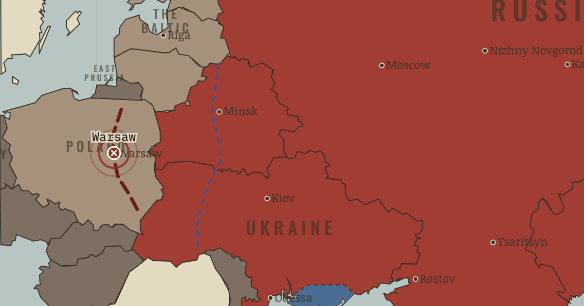 Map showing The Miracle on the Vistula — The Russian Revolution, 1905–1924