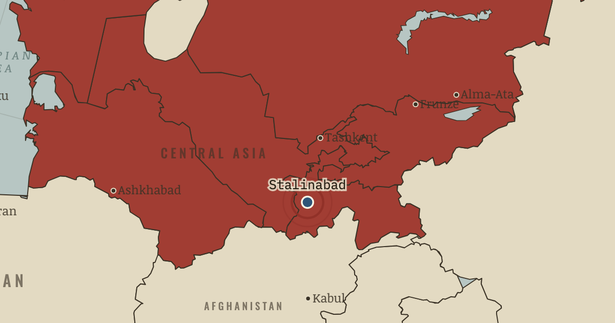 Map showing Stalinabad (Dushanbe) (1929), turning point in The Soviet Union under Stalin, 1924–1953
