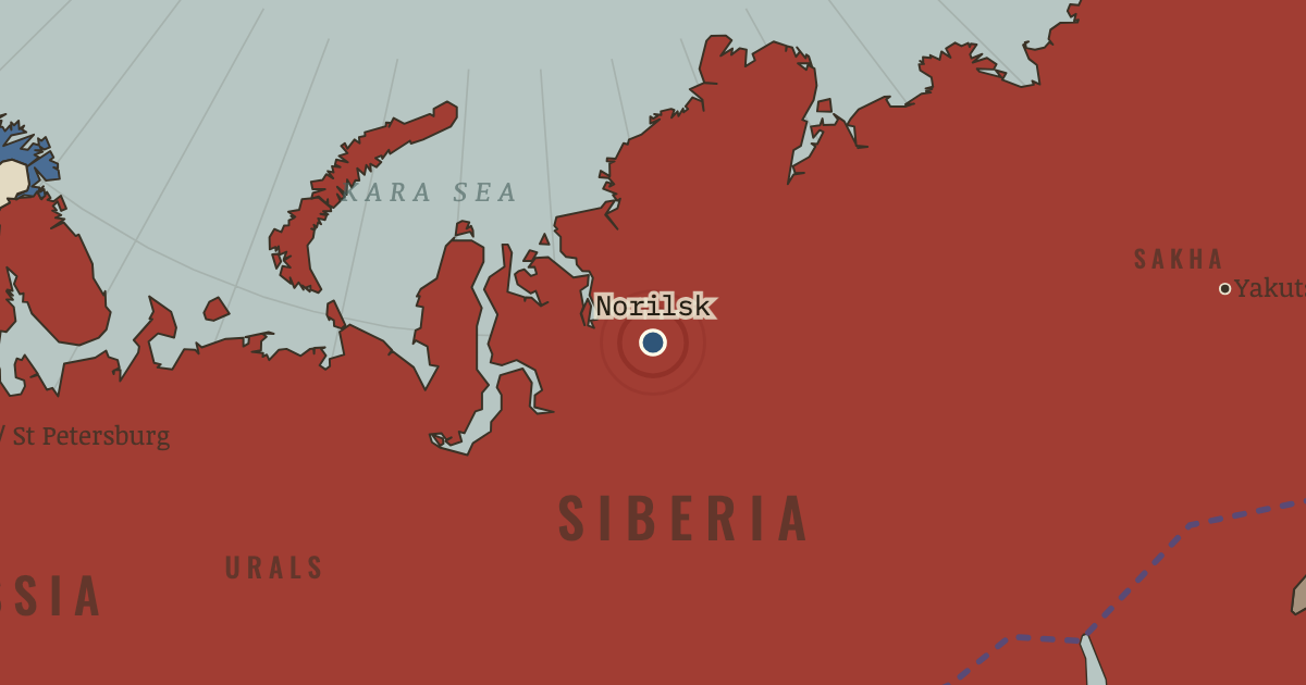 Map showing Norilsk Nickel loans-for-shares auction (1995), turning point in Remaking the State: Meiji Japan 1600–1912 and Post-Soviet Russia 1964–2000