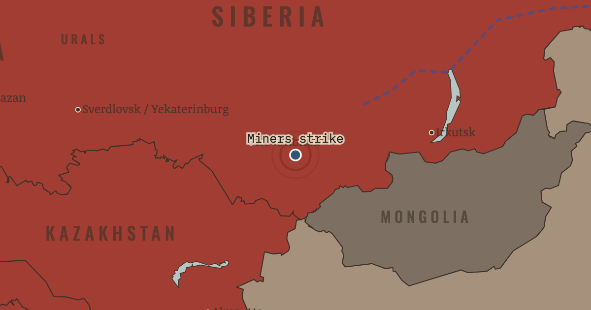 Map showing Soviet miners’ strikes (1989), turning point in Remaking the State: Meiji Japan 1600–1912 and Post-Soviet Russia 1964–2000