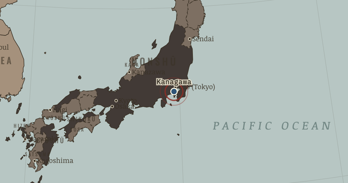 Map showing Treaty of Kanagawa (1854), turning point in Remaking the State: Meiji Japan 1600–1912 and Post-Soviet Russia 1964–2000