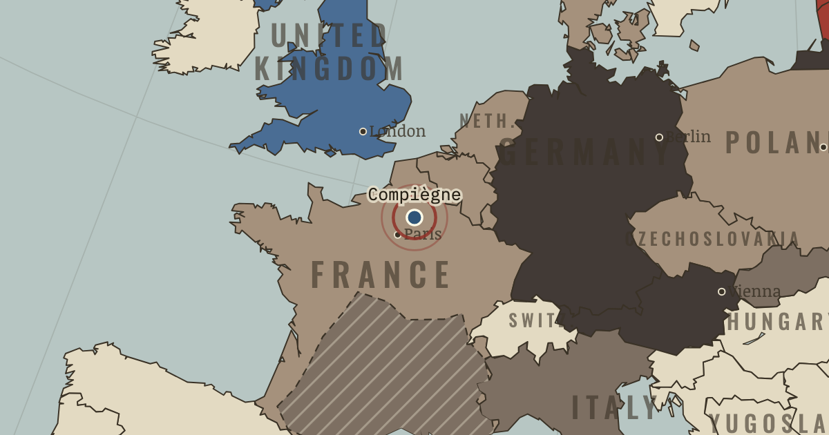 Map showing Armistice at Compiègne — The War Room — WW2, 1936–1945