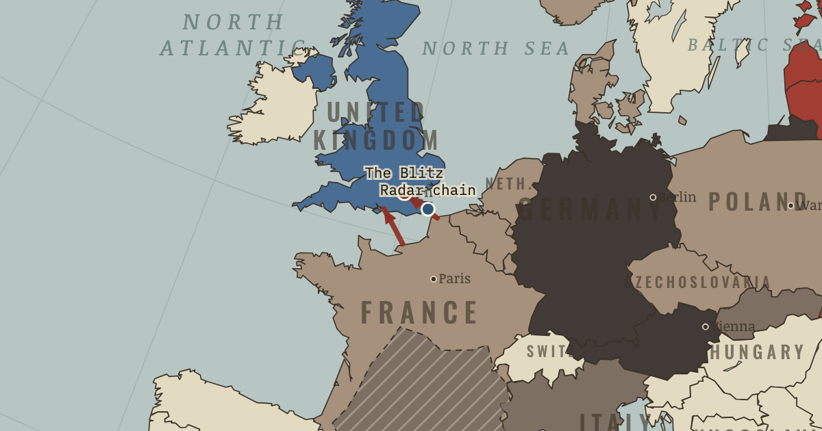 Map of Battle of Britain (Aug 1940): The Blitz, Radar & the Channel