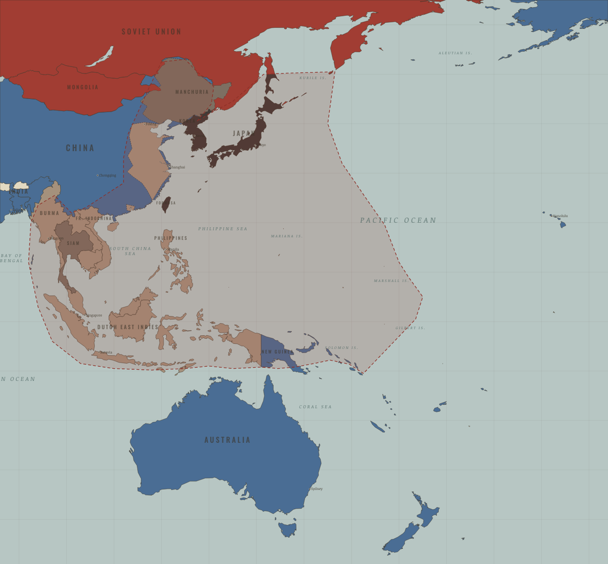 Map of the Pacific in WW2 in MAY 1942: The hundred days