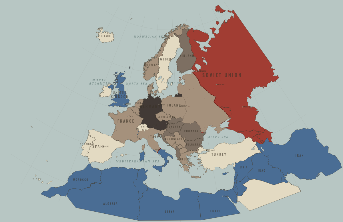 Map of Europe in WW2 in OCT 1943: Italy changes sides